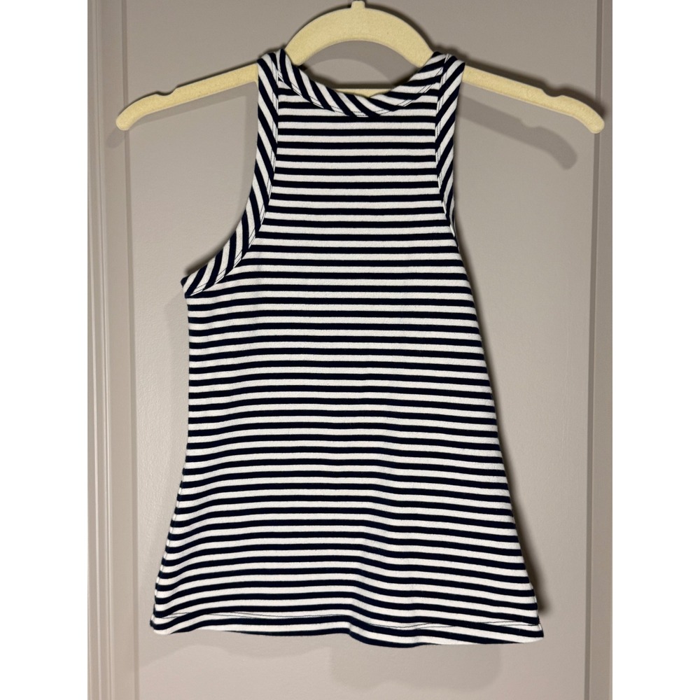 Maeve Anthropologie Navy Blue White Striped High‎ Neck Racerback Tank Top Small